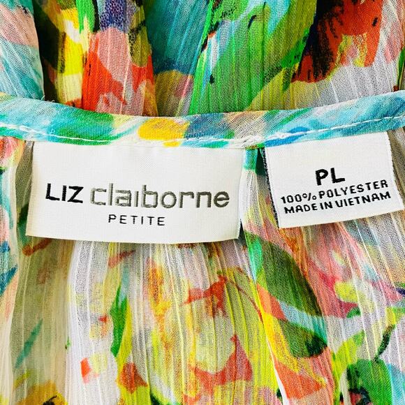 Liz Claiborne Petite Colorful Floral Spring Blouse Large - Picture 3 of 3